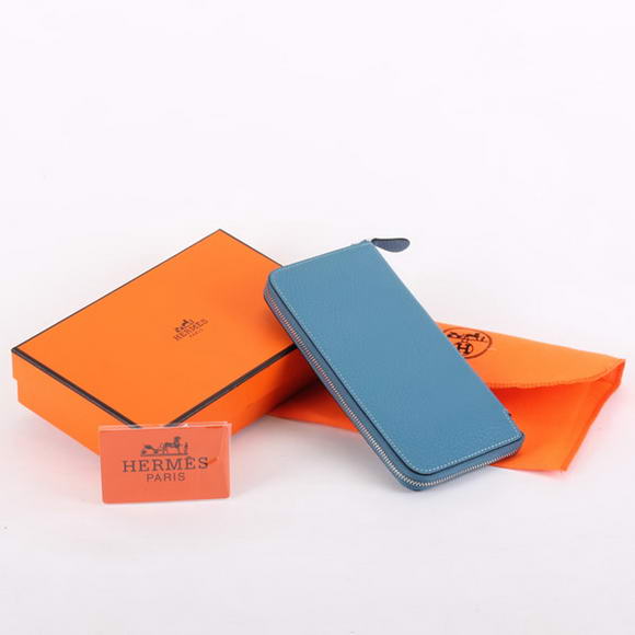 1:1 Quality Hermes Togo Leather Perforated Zippy Wallet 9032 Blue Replica - Click Image to Close